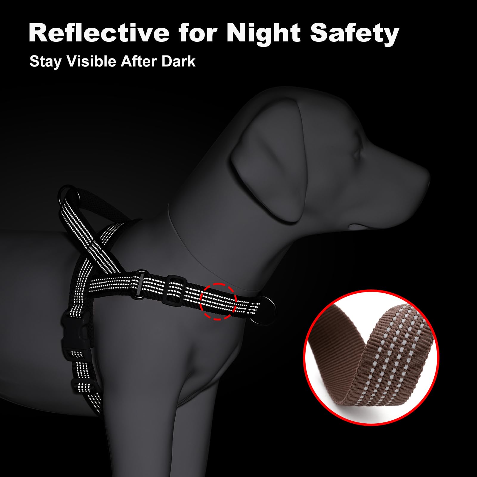 No Pull Dog Harness with Handle, Adjustable Mesh Padded Reflective Walking Harness with Front Clip for Small Medium Large Dogs – Quick Fit No Escape for Training and Hiking (Chocolate, M) - image 7