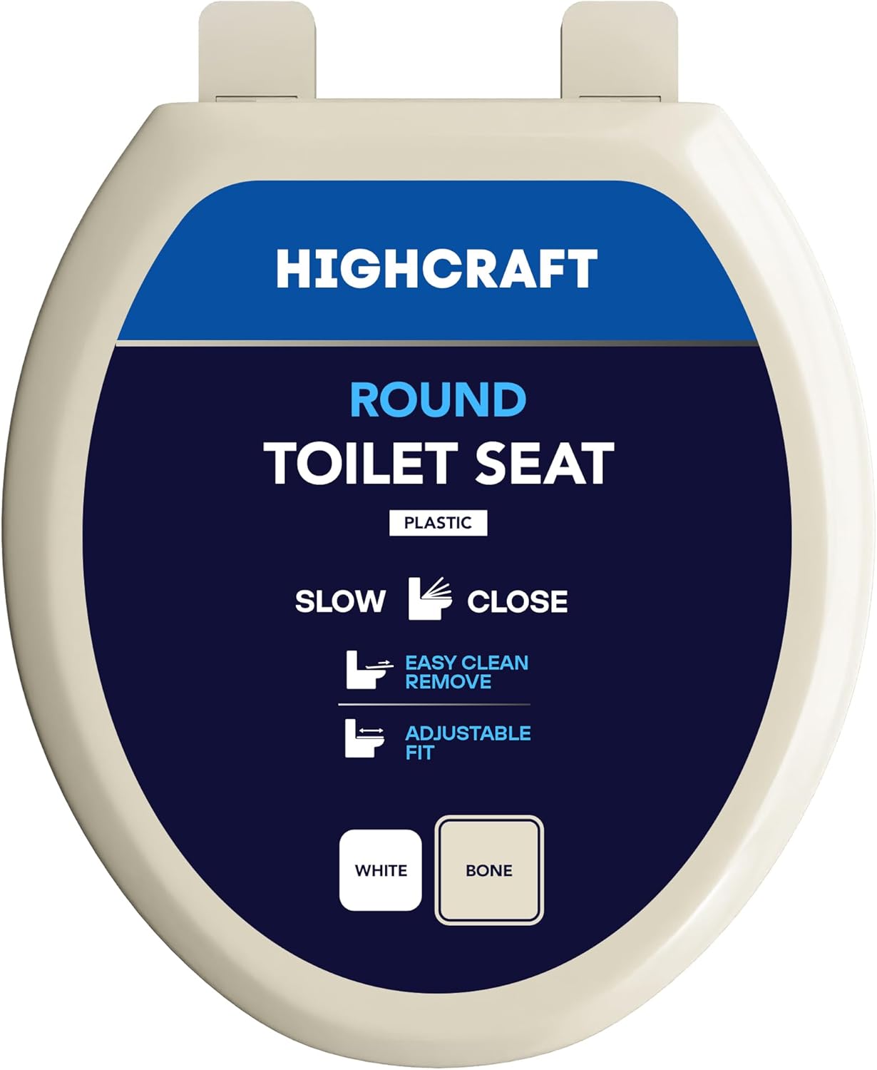 Highcraft B4TSPR Round Plastic Toilet Seat Slow Close ? Easy Remove, Bone