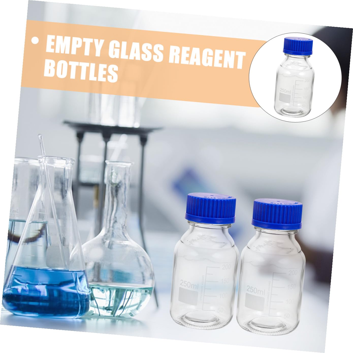 ERINGOGO 4 Stck Reagenzflasche mit Schraubverschluss Graduierte Transparente Laborflaschen mit Blauen Deckeln aus Bruchsicherem Material Dicht Verschließbar Wiederverwendbar für