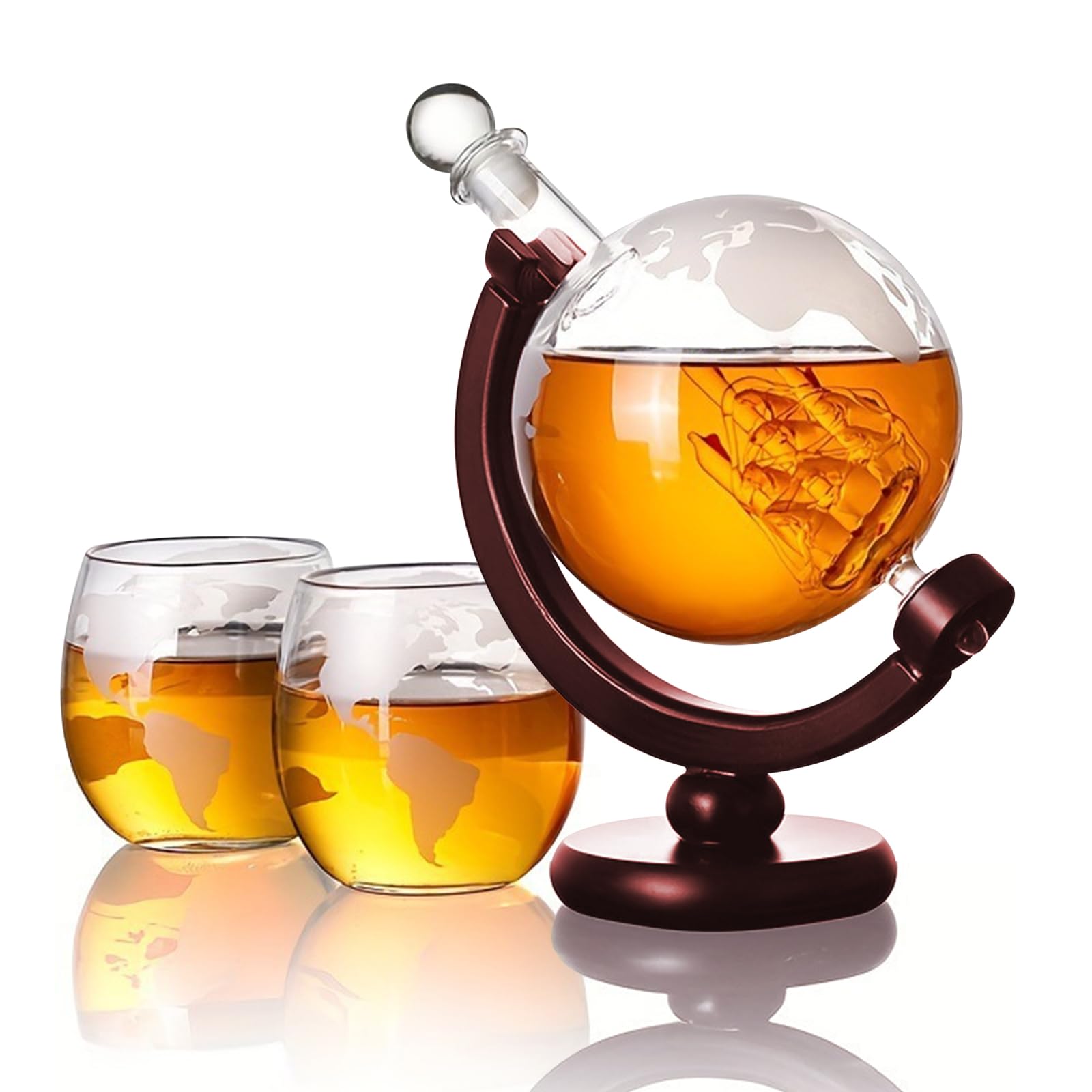Whiskey Globe Decanter Set with Glasses, Glass Decanter with Stopper,