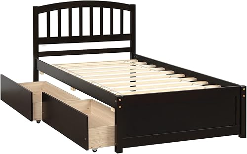 Miniatura 30 de Harper & Bright Designs Cama individual con cajones, marco de cama de madera con cabecero y estribo, plataforma de madera para niños, niñas, niños,