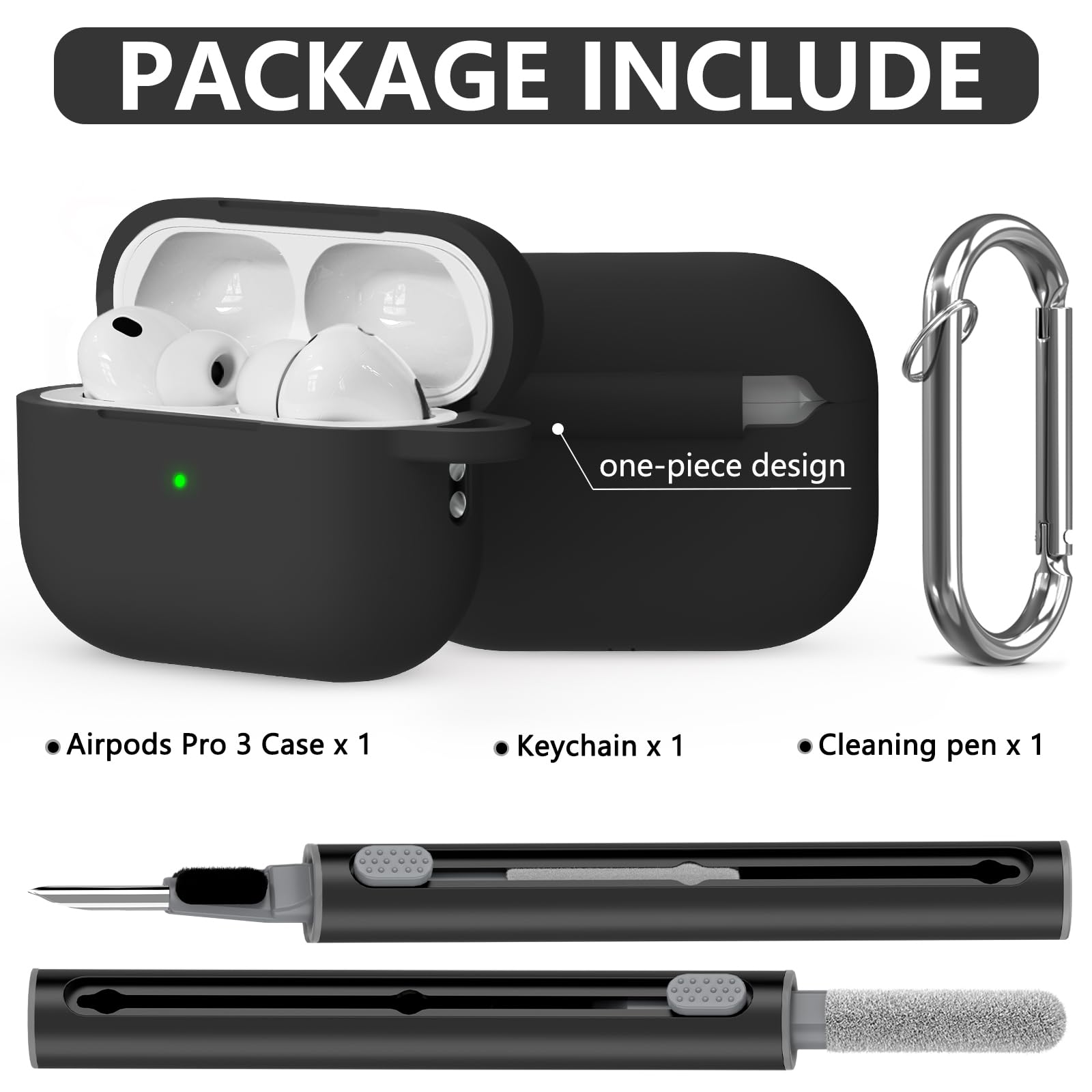 Black AirPods Pro 3 Case with Cleaner Kit U712