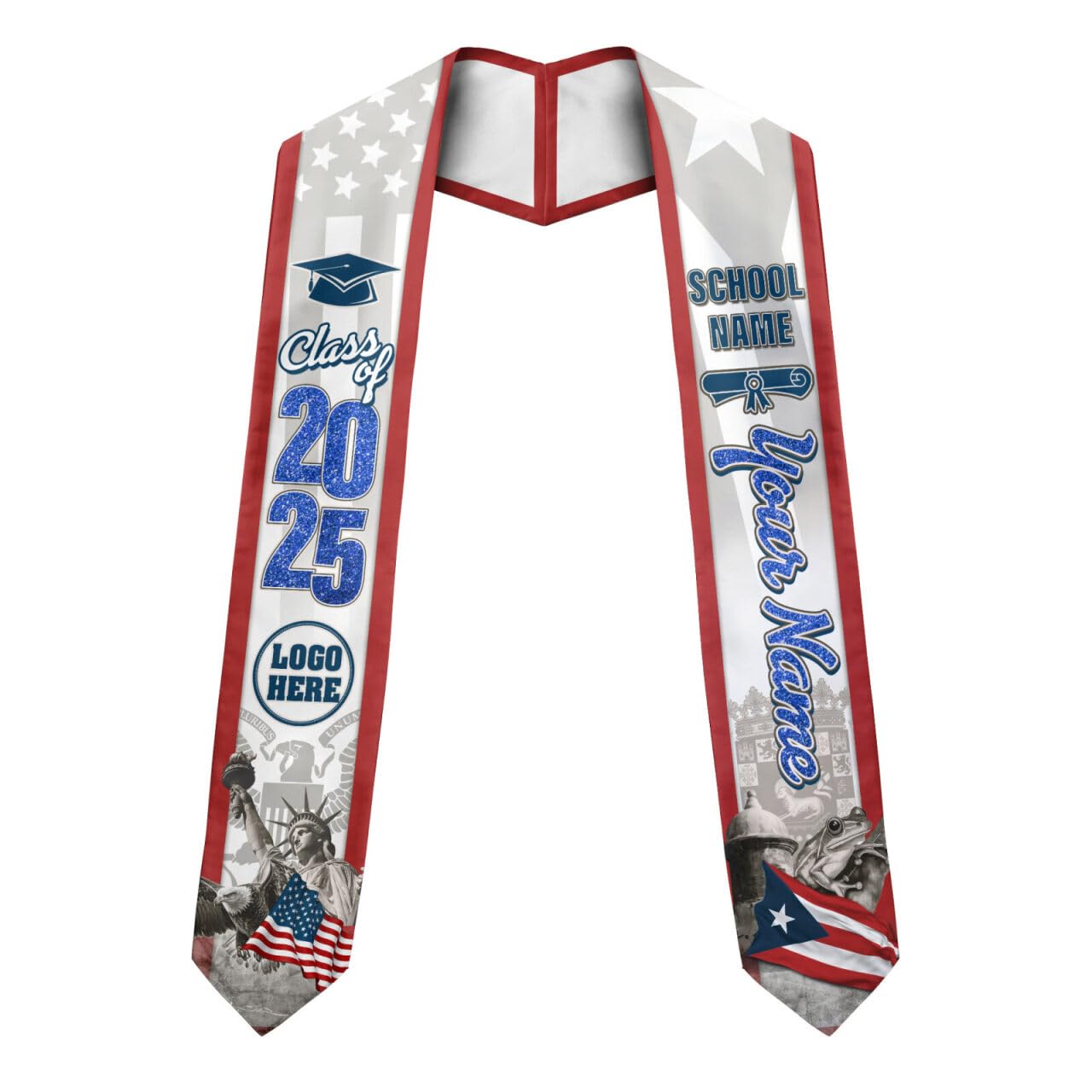 MonkeyVan Personalized Graduation Stole for Puerto Rican Senior, Puerto Rico Flag Graduation Sash Class of 2025 Gifts S176