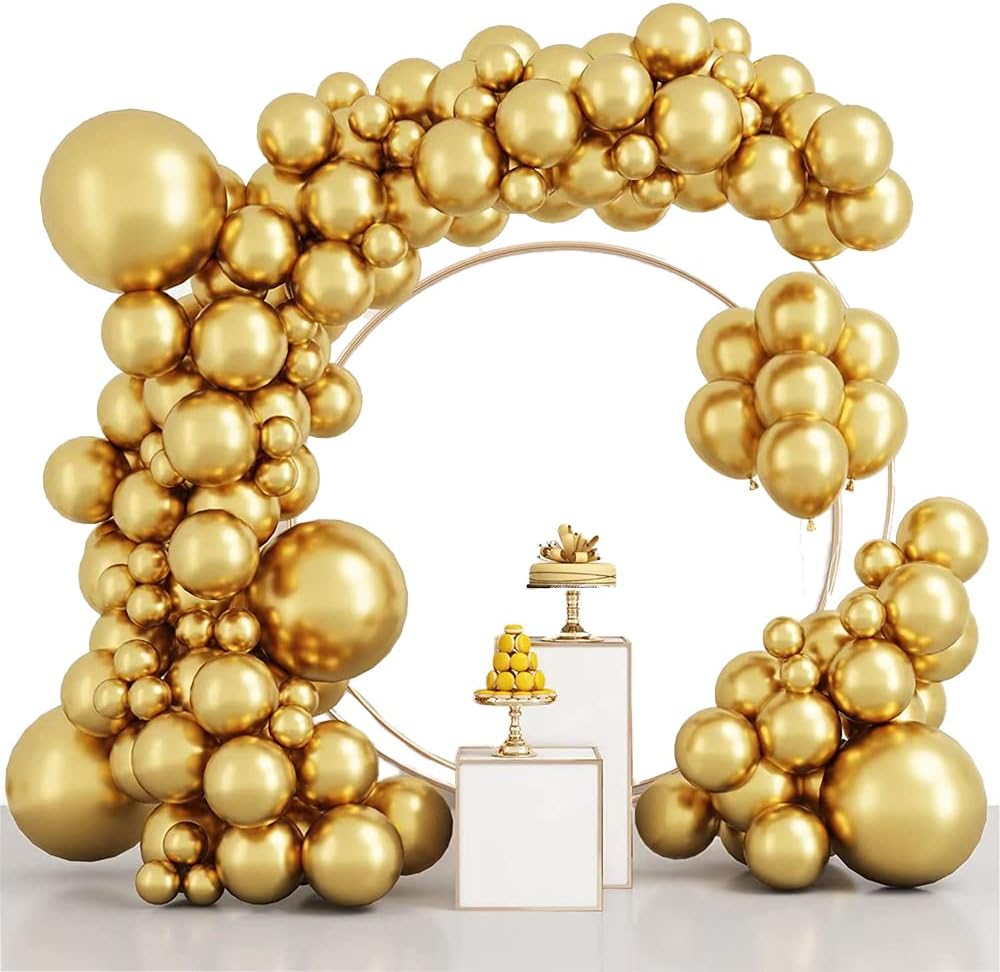Masroo 102pcs Metallic Gold Balloons Latex Balloons Different Sizes 45 30 25 13 CM Inch Party Balloon Kit for Birthday Party Graduation Baby Shower Wedding Holiday Balloon Decoration