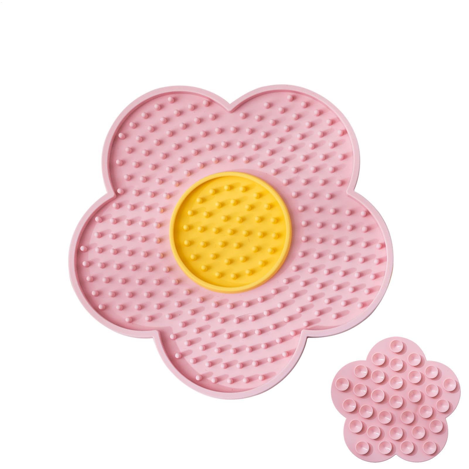 Licking Mat for Dogs in Flower Shape - Lick Pad for Cats with Suction Cup | for Dogs, Dog and Cat Slow Feeder Pad, Pet Toy , Flower Silicone Butter Lick Pad for the Rock