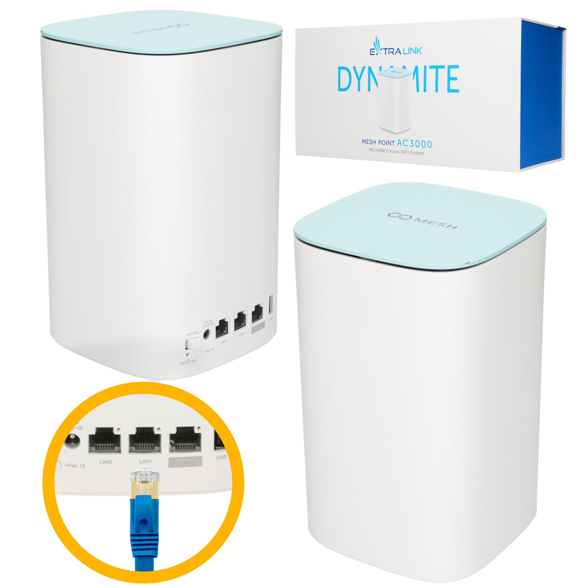 Extralink Dynamite C31, Router Mesh, Punto di Accesso WiFi, Ripetitore WiFi, Doppia Banda(5GHz/ 2.4GHz), 3000Mb/s, MU-MIMO, Sistema WiFi Mesh domestic