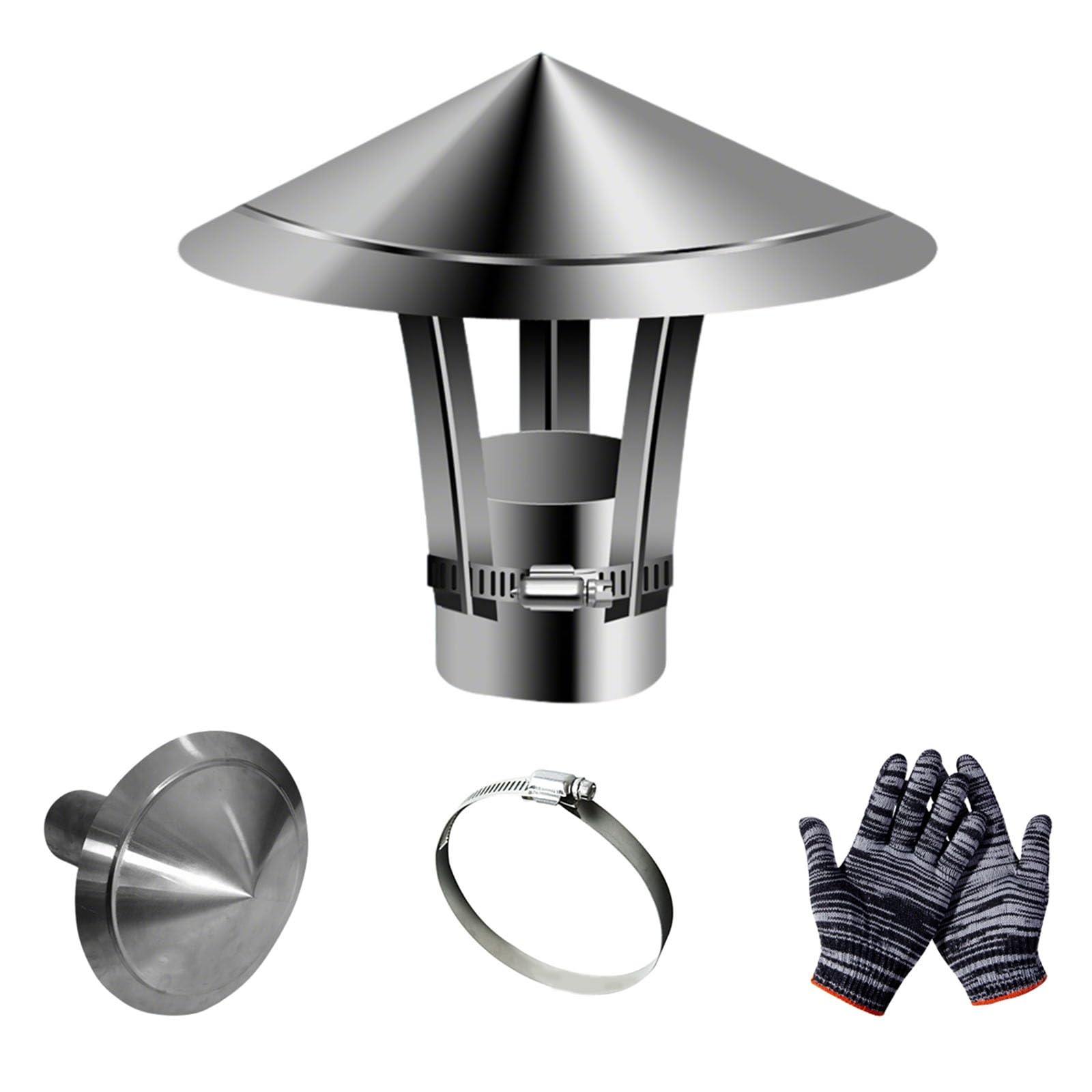 MYXJGNAIY 304 Stainless Steel Vent Chimney Cap, 2-11.8in Stove Pipe Chimney Cover, Chimney Roof Rain Cowl, Fireplace Chimney Cap for Outside, Adjustable Bottom Cap with Accessories(5.5in)
