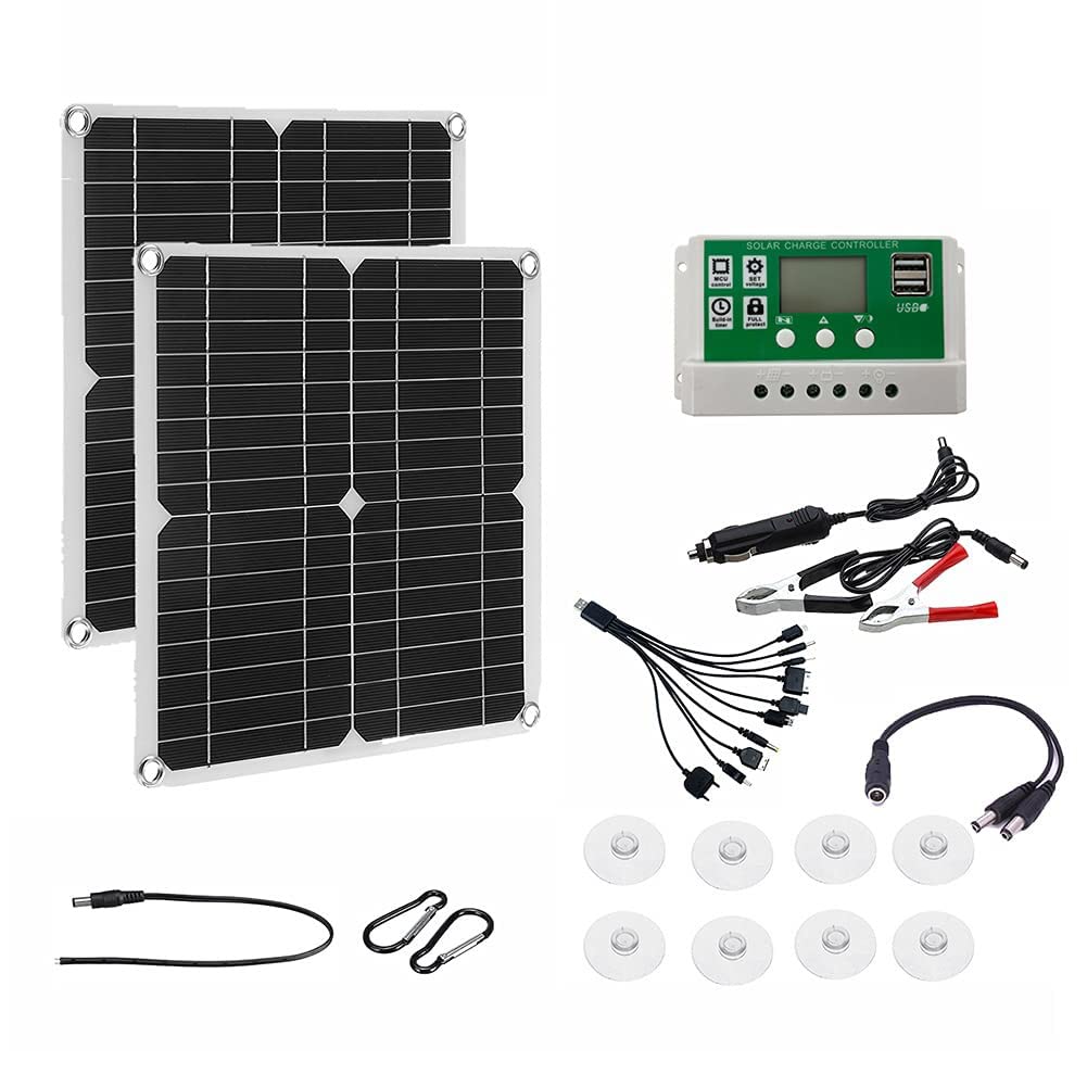 Pannello solare monocristallino, 15W*2 Pannello Solare Portatile, modulo solare flessibile ad alte prestazioni per casa, camper, roulotte, navi 60A