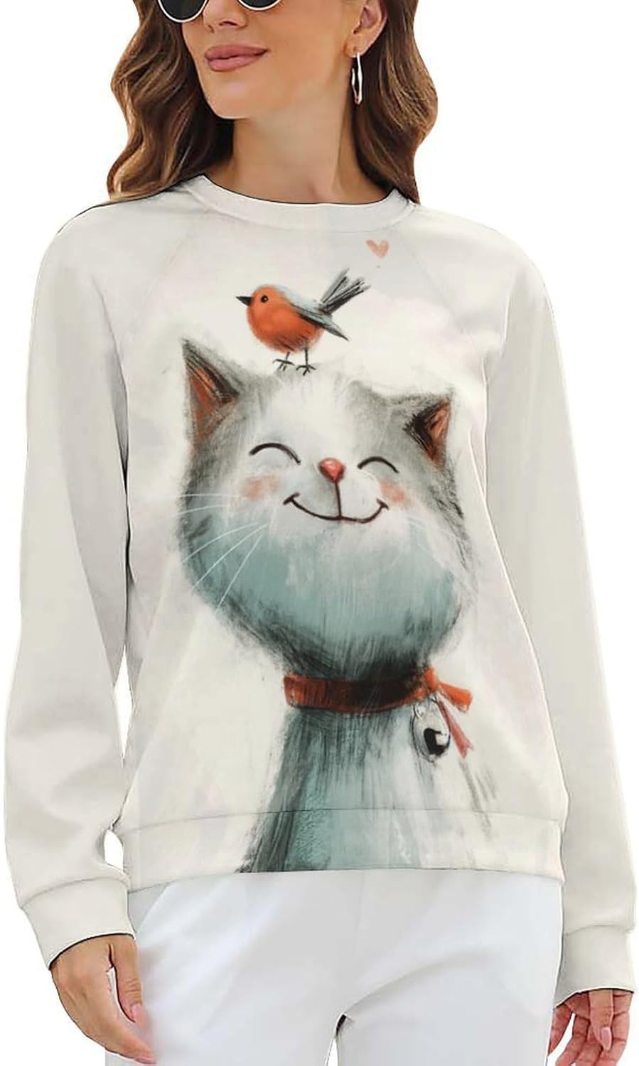 Long Sleeve Shirts for Women Cat Printed Fall Winter Dressy Holiday Casual Fashion Crewneck Tunic Tee Shirts - Image 8