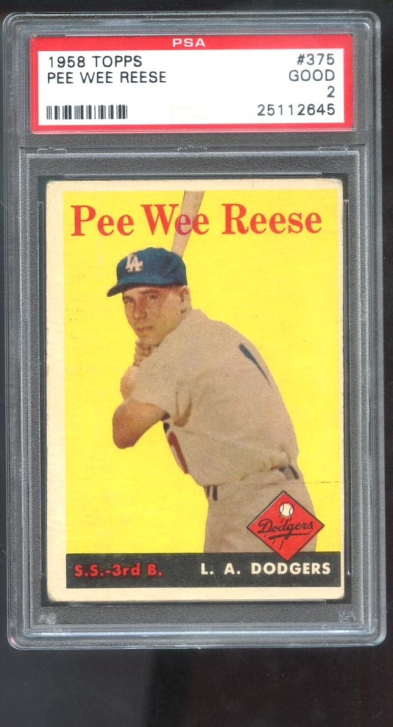 1958 Topps #375 Pee Wee Reese PSA 2 Graded Baseball Card MLB Los Angeles Dodgers