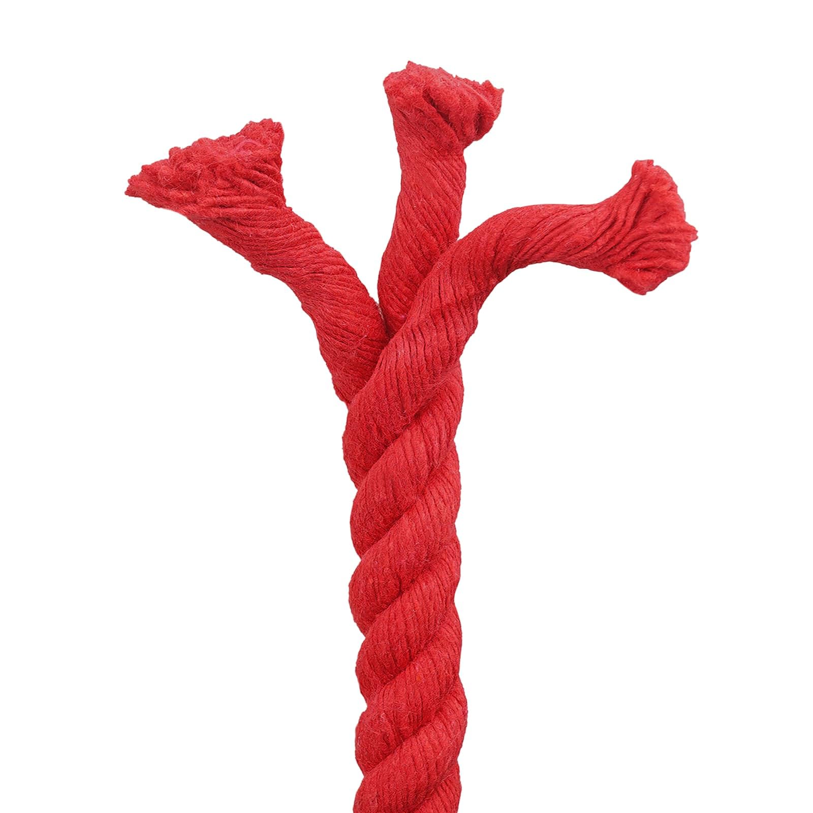 Cuerda de algodón roja de 2,4 x 2,4 x 5000 cm, 3 capas, para cuerda de rocío, macramé, decoración, fijación, atar y proyectos de jardinería
