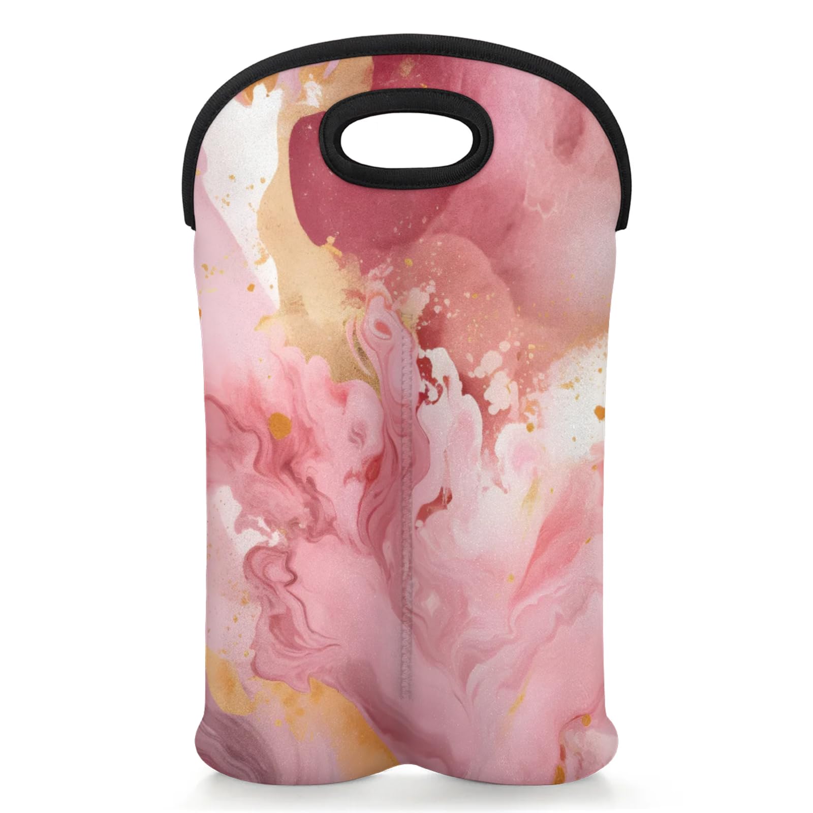 GzLeyigou 2 Bottles Pink Marble Watercolor Wine Bag Sleeve Totes Neoprene Protective Wine Carrier Bag for Wine,Water, Champagne, Beer, Baby Bottles,Gift 14.5 x 10 Inches