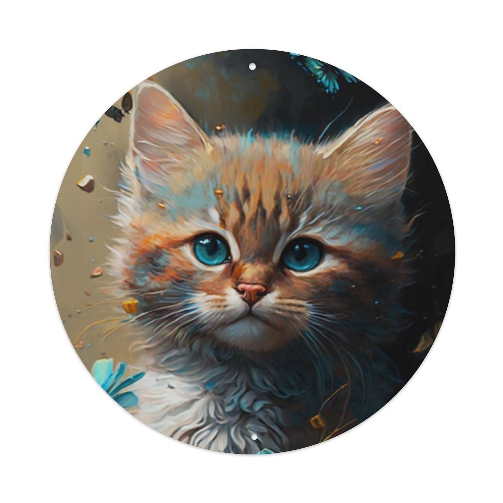 Animal Cat Kitten Surrounded by Wildflowers Butterfly Vintage Metal Tin Sign Plaque Wall Decor for Cafe, Club Bar, Office, Garden Metal Poster 8x8Inch