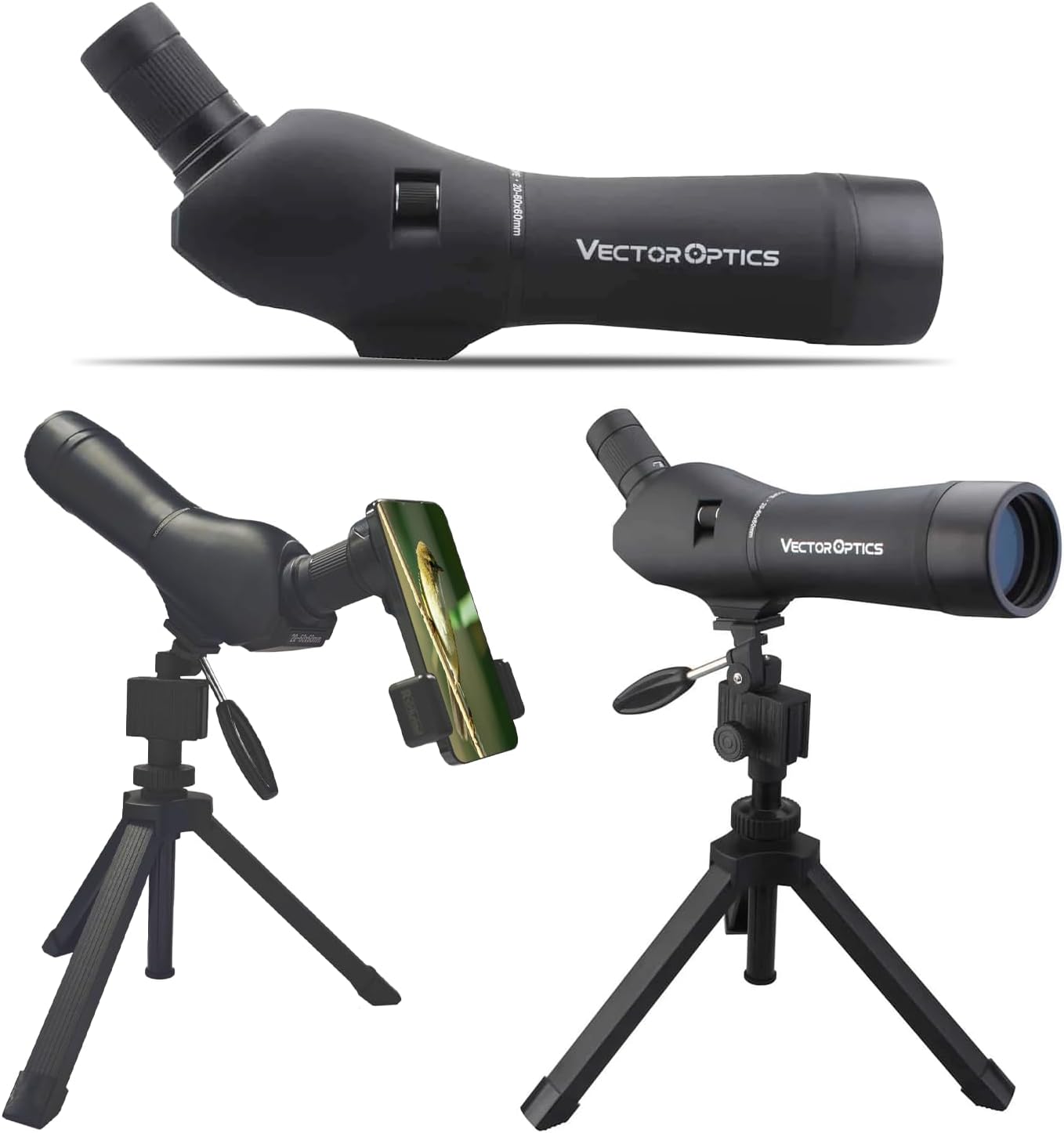 Vector Optics 20-60x60 Spotting Scope w/Side-Focus Adjustment for Target Shooting Bird Watching Hunting Wildlife Viewing Come with Adjustable Height Tripod and Ocular Lens Cellphone Adapter, SCSS-01