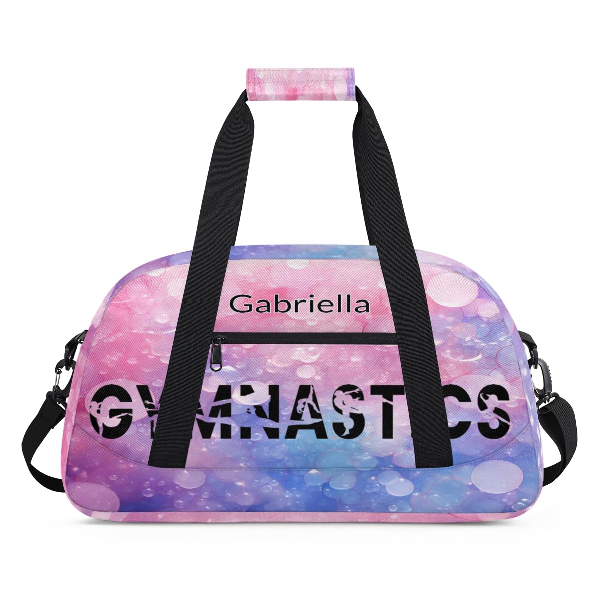 Custom Name Sports Gym Duffel Bag for Kids Girls, Personalized Gymnastics Cheerleading Bag Travel Weekender Tote Carry-On Fitness Perform Bag, Watercolor Light Pink Blue