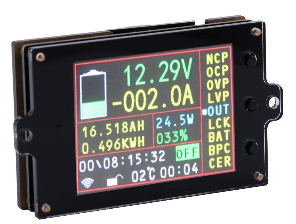 DollaTek 2,4" LCD napi?cie ampera moc Watt Coulomb pojemno?? licznik czasu tester temperatury detektor z czujnikiem Halla i czujnikiem temperatury - 80 V 100 A