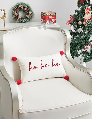 Lently Funda de cojín bordada decorativa navideña (A_ Hahaha 20 x 12 pulgadas)