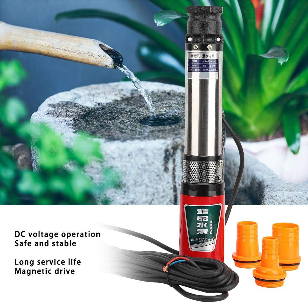 Oumefar Pompa sommergibile DC 12V Pompa sommersa per pozzi profondi Pompa per acqua industriale a aspirazione singola con cavo 10 metri