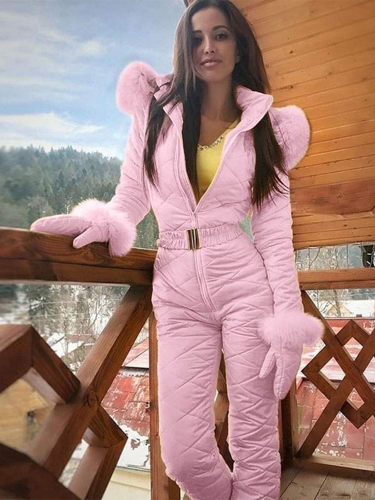 Minetom Combinaison de Ski Femme Fille Hiver Chaud Peluche Capuche Overall Neige Extérieur Sports Pantalon Ski Suit Imperméable Jumpsuit