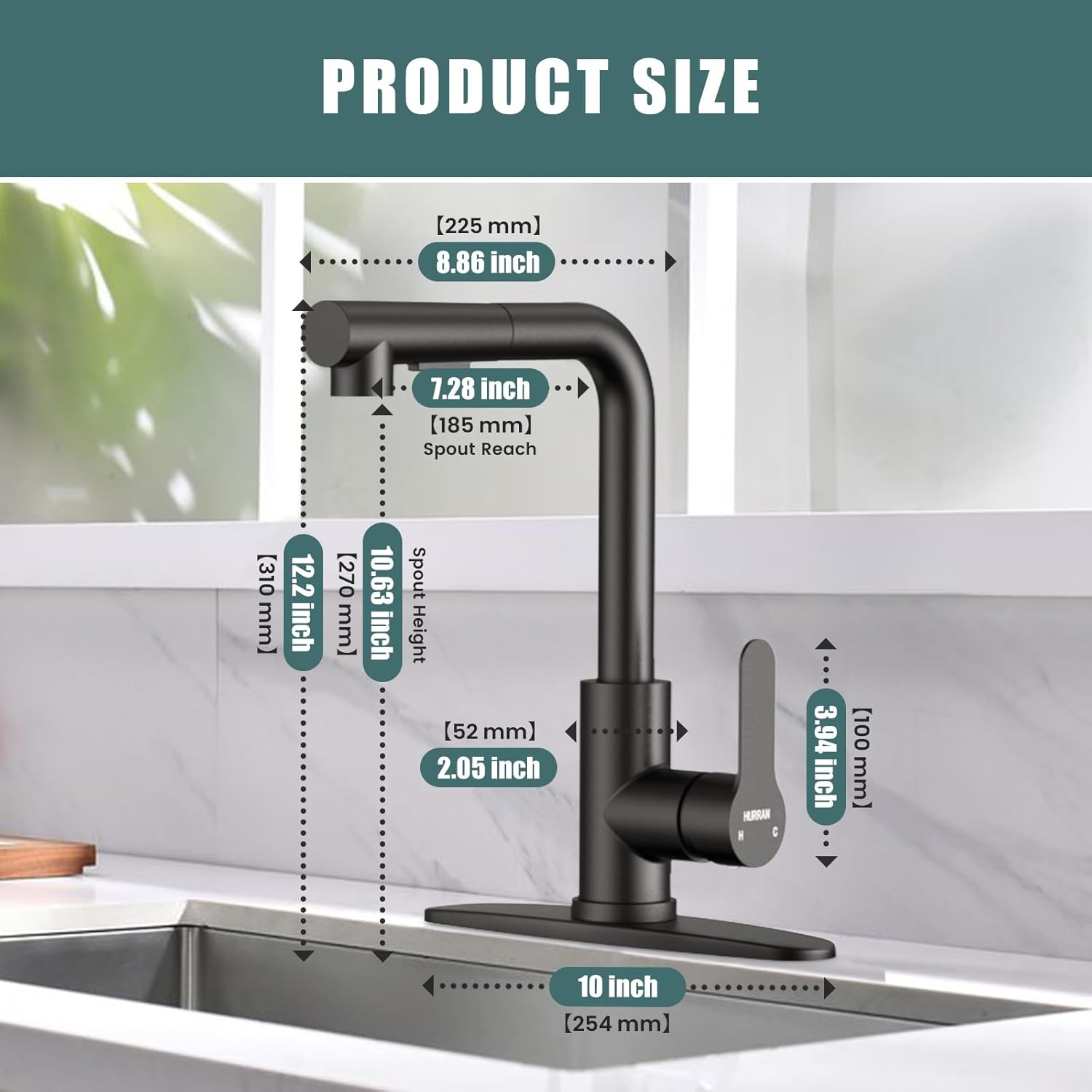 Kitchen Faucets, Kitchen Faucet with Pull Down Sprayer and Deck Plate, Stainless Steel Commercial Utility Kitchen Faucets for Sink 1-3 Hole for Bar Rv Camper Laundry Outdoor Farmhouse, Matte Black