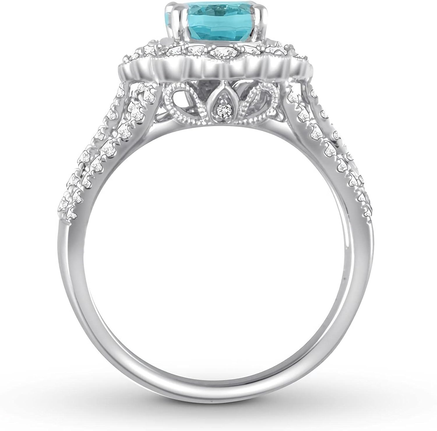 3.25 Carat (CTW) Aquamarine moissanite engagement rings for women Platinum Plated Silver moissanite rings