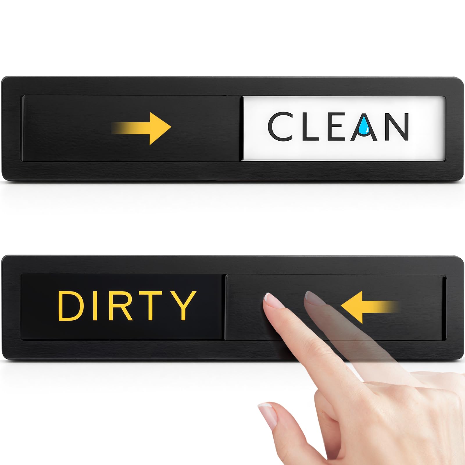 Clean Dirty Magnet for Dishwasher - Premium Stainless Steel Dishwasher Accessory Sign with Strong Magnetic &amp; Extra Adhesive Tapes, Long-Range Visibility Black/Yellow Design for Kitchen Organization
