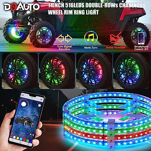 DOAUTO 4X 11 LED Chasings Flows Wheel Rim Ring Underglow Lights, 2-Row 408-LED Rim Ring Light Strips, Neon Accent Replacement for ATV, UTV, Golf (Rotor Caliper Pad Dia.≤9\", Hub Inner Lip Dia.≥15\") - Thumbnail 3