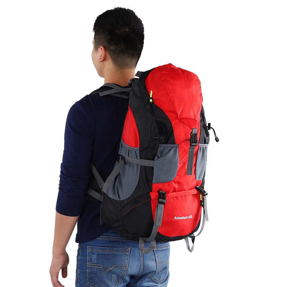 Bolsa de trekking de 50L, Mochila deportiva a prueba de agua Senderismo Mountaintop Moto Ski Unisex Mochila(rojo) Montañismo Y Camping Paquete De Montañismo