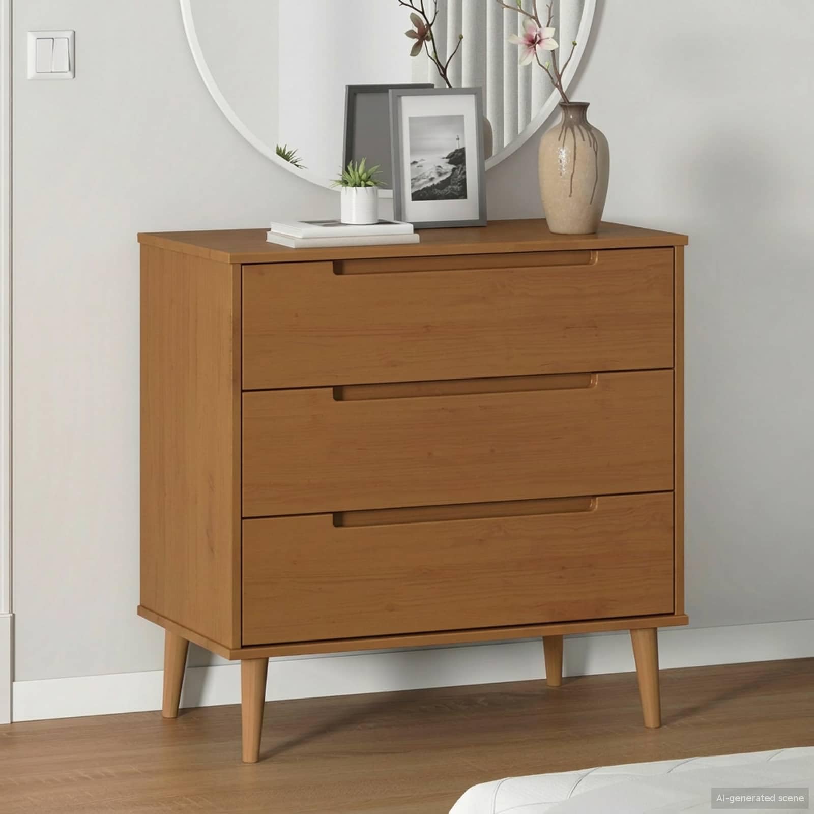Comò E caramello, 80 x 40 x 80 cm, in legno di pino massiccio