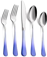 Vista 11 de Juego de cubiertos negros de 20 piezas para 4, juego de cubiertos de acero inoxidable con mango negro, incluye tenedores, cucharas y cuchillos