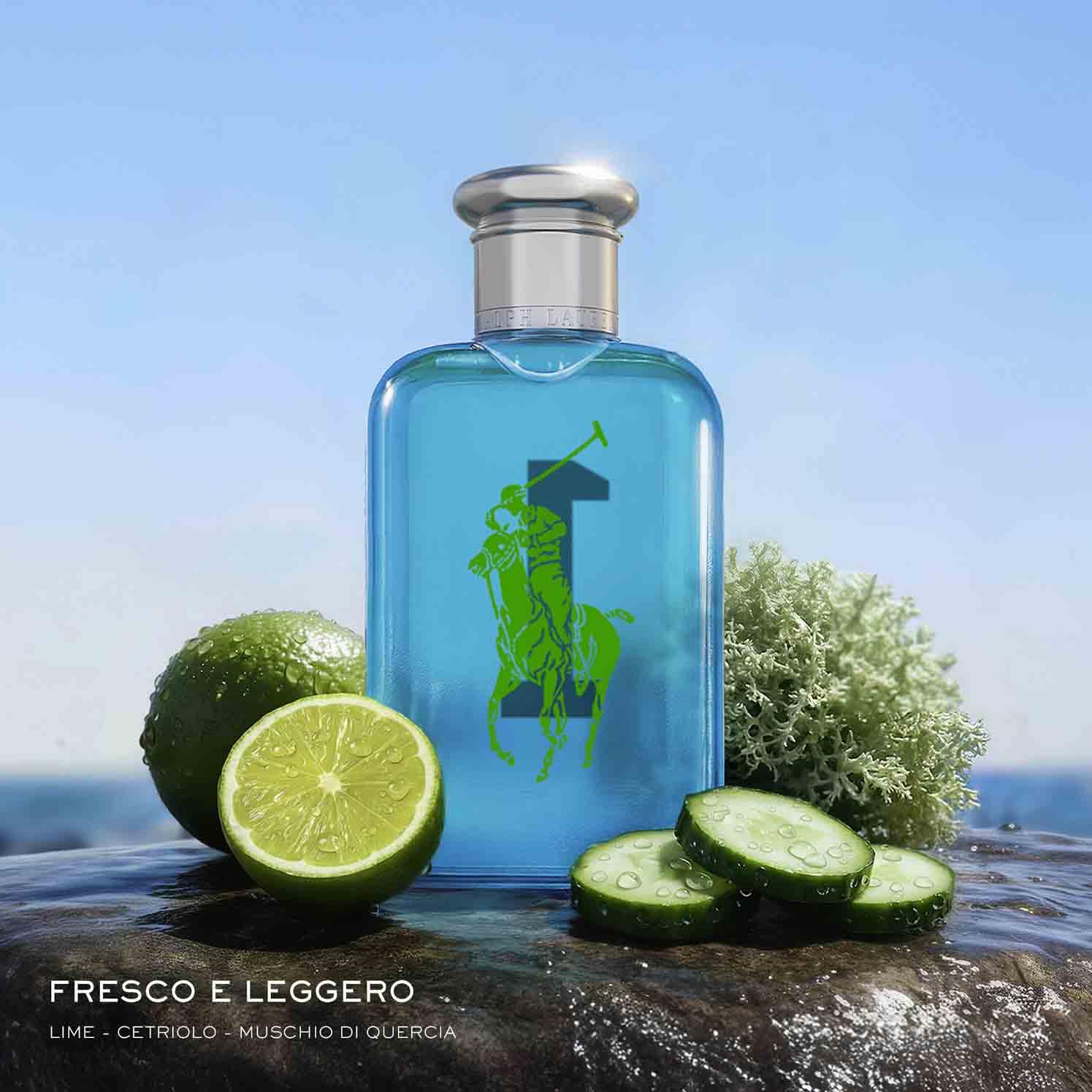 Ralph Lauren Big Pony Blue Eau de Toilette Uomo, Profumo Uomo Legnoso e Agrumato, Fragranza Aromatica e Raffinata, Note di Lime Dolce e Pompelmo, A Lunga Durata, Profumo di Lusso da Uomo