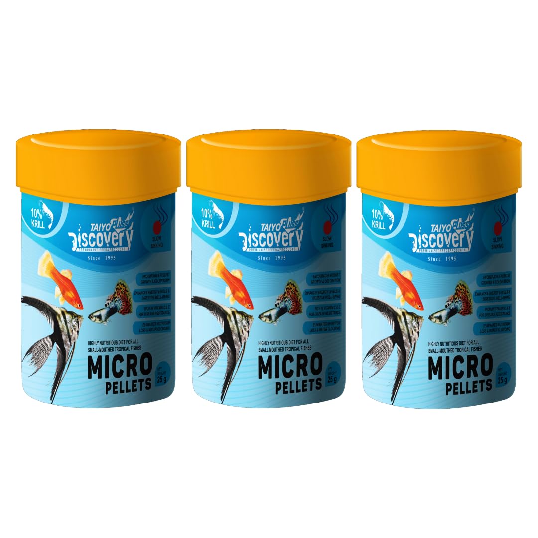Taiyo Pluss Discovery® Micro Pellets - 25 g (Pack of 3) | Nutritious Diet for All Small Mouthed Tropical Fishes | Slow Sinking Food for Tetra, Guppies,Mollys, Angelfish, barbs & rasboras (B0CYLF7YCH) Amazon Price History, Amazon Price Tracker