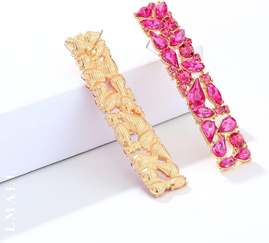 KELMALL Elegant Rhinestone Rectangle Earrings Trendy Crystal Geometric Drop Dangle Statement Earrings for Women - Image 7