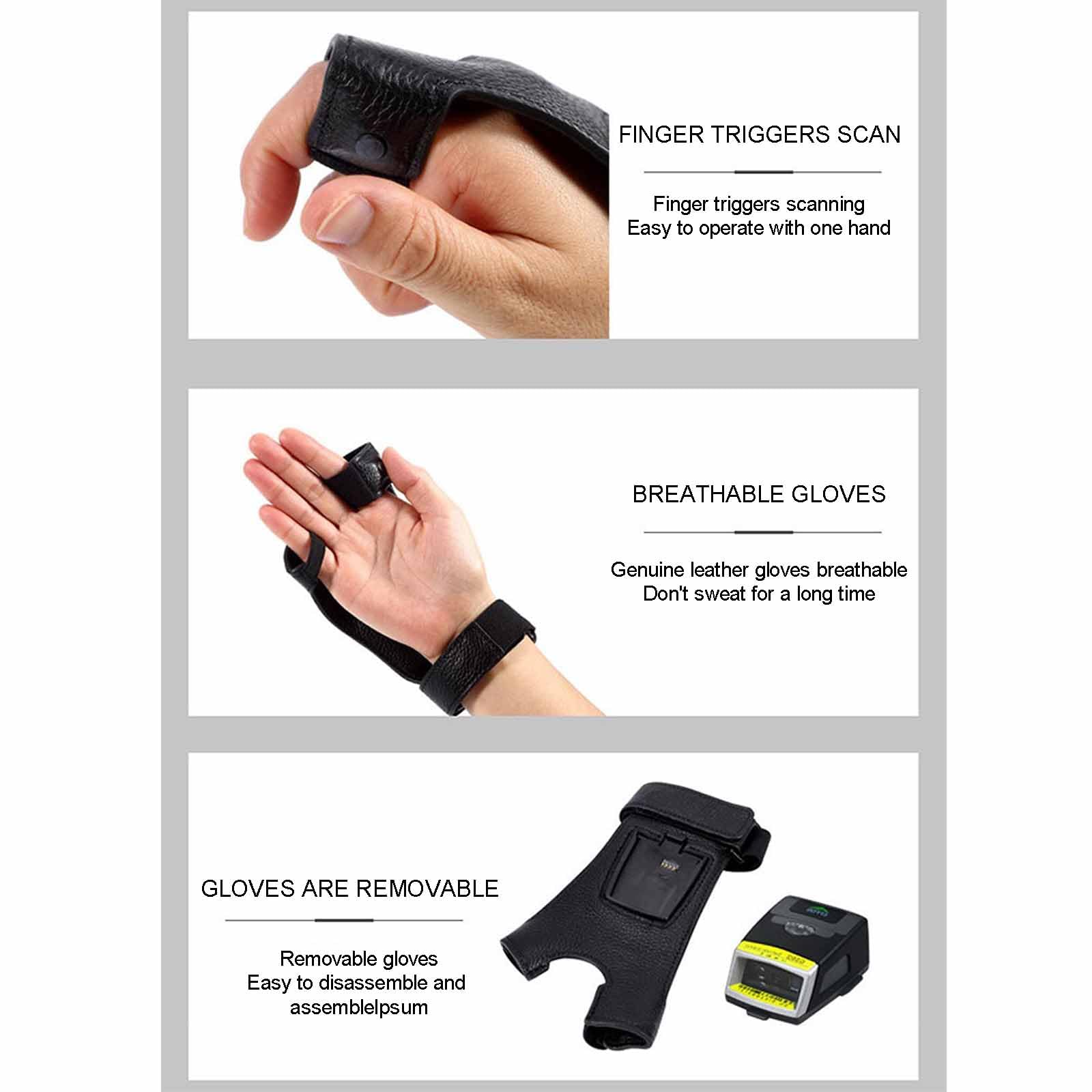 Guanti Indossabili Per Scanner Di Codici A Barre - Testa Di Scansione Monodimensionale/bidimensionale, Impermeabili E Antipolvere, Utilizzabili Con La Mano Sinistra/destra Per L'ispezione Delle Merci