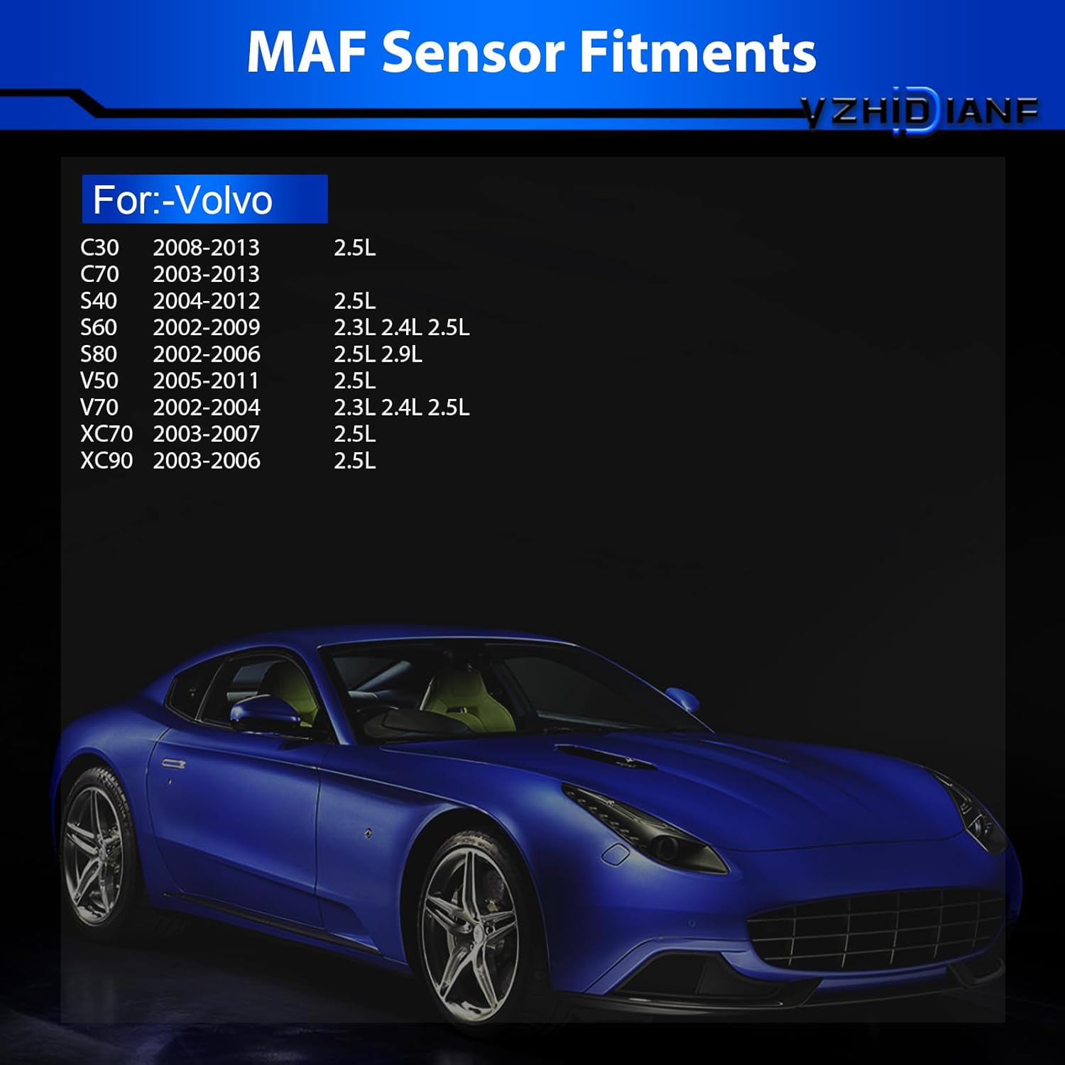 Mass Airflow Sensor 55353127 Fits for:-Volvo C30 C70 S40 S60 S80 V50 V70 XC70 XC90 2.3L 2.4L 2.5L 2.9L 2002 2003 2004 2005 2006 2007 2008 2009 2010 2011 2012 2013 OE# 0280218121 55350433