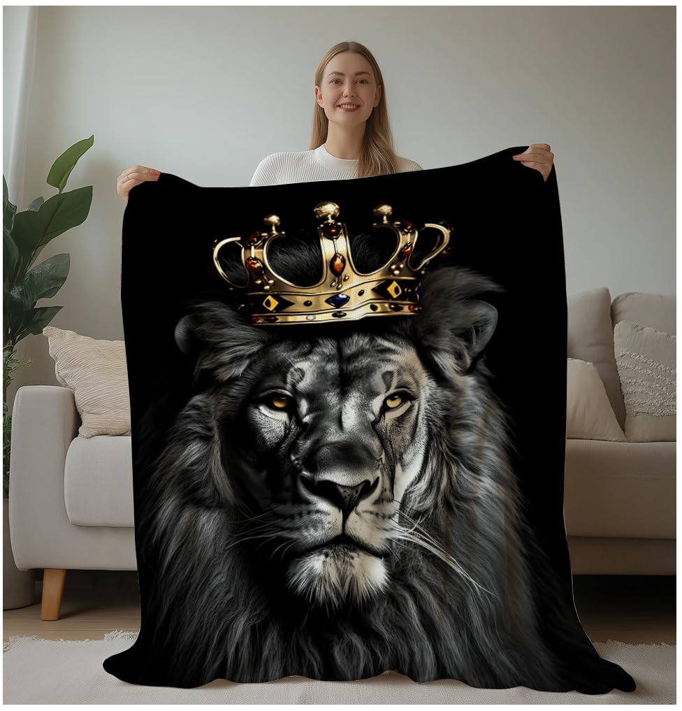 Photo 1 of HUNXIAOJ Lion Throw Blanket Animal Print Blanket King Size Lion Lovers Gifts Soft Warm Blankets for Bedroom Sofa Bed (50 in x 60 in)