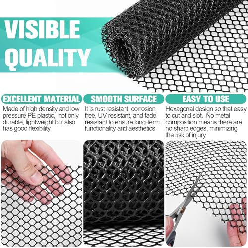 Image of Plastic Mesh Fence Sheet 15.7IN x 20FT - 0.3IN Opening Plastic Chicken Wire Netting Roll Durable for Dogs, Poultry, Puppy, Garden Snake Barrier with 50 Pcs Zip Ties - Black