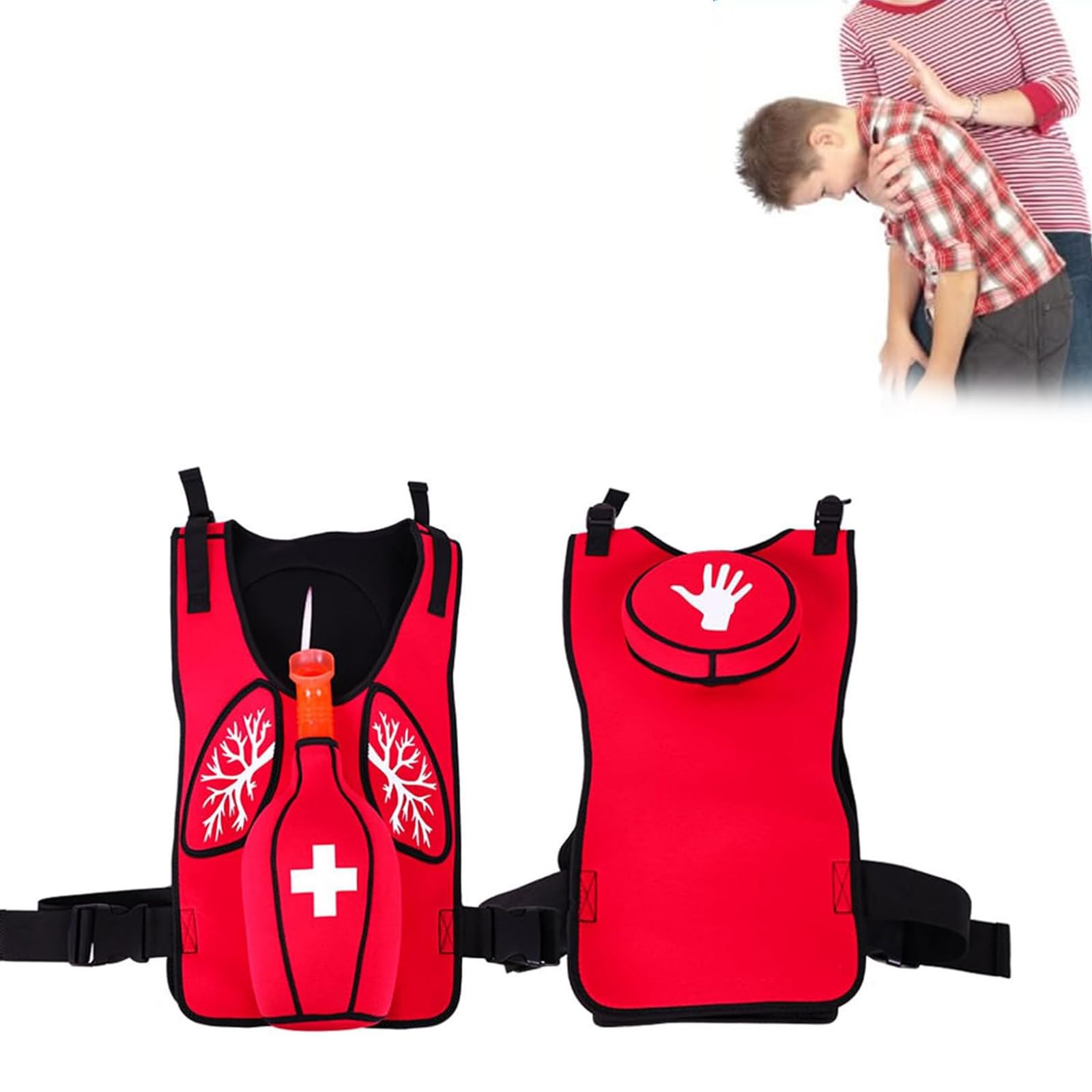 Gilet Anti-Suffocation Heimlich pour Adultes/Enfants, Entraîneur de Formation aux Premiers Secours avec Blocage Trachéal, Dispositif Éducatif Portable pour Cours de Sauvetage,Red-Adults