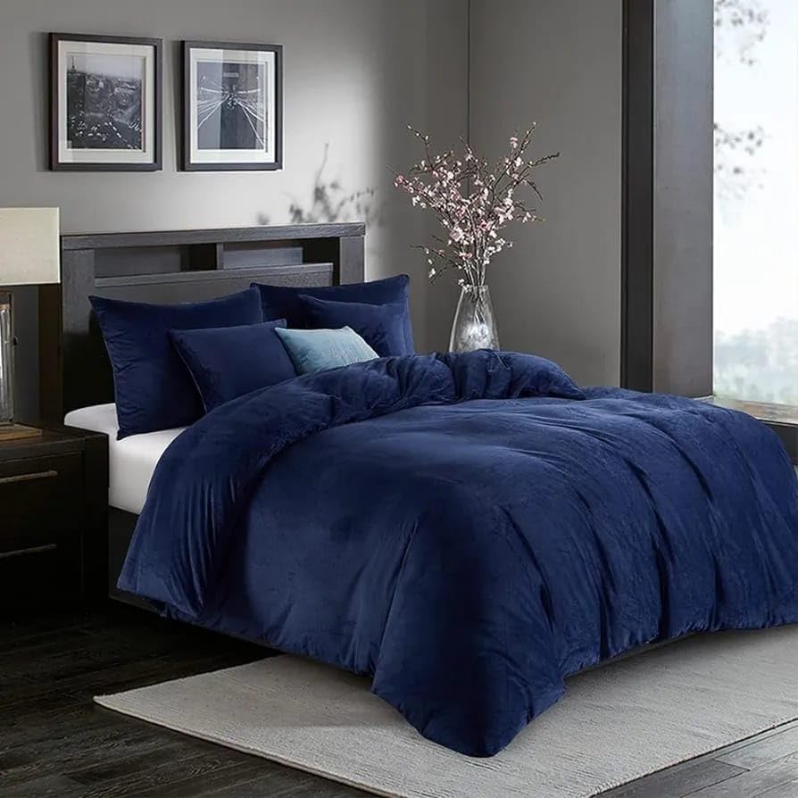 Image of Amazing Super Soft Double Bed Woollen Quilt Cover, 310TC Warm Duvet Cover, Woolen Duvet Cover /Rajai Cover /Blanket Cover /Quilt Cover King Size=90x100 Inches, Winter Blanket Cover (Navy Blue)