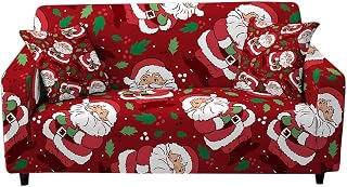 Surwin Sofa Slipcovers 1 2 3 4 Seater, 3D Xmas Printed Fabric Elastic Sofa Cover Universal Arm Stretch Sofa Covers Protector Couch Slipcover Furniture Protector (3 Seater (190-230cm),Merry Christmas)