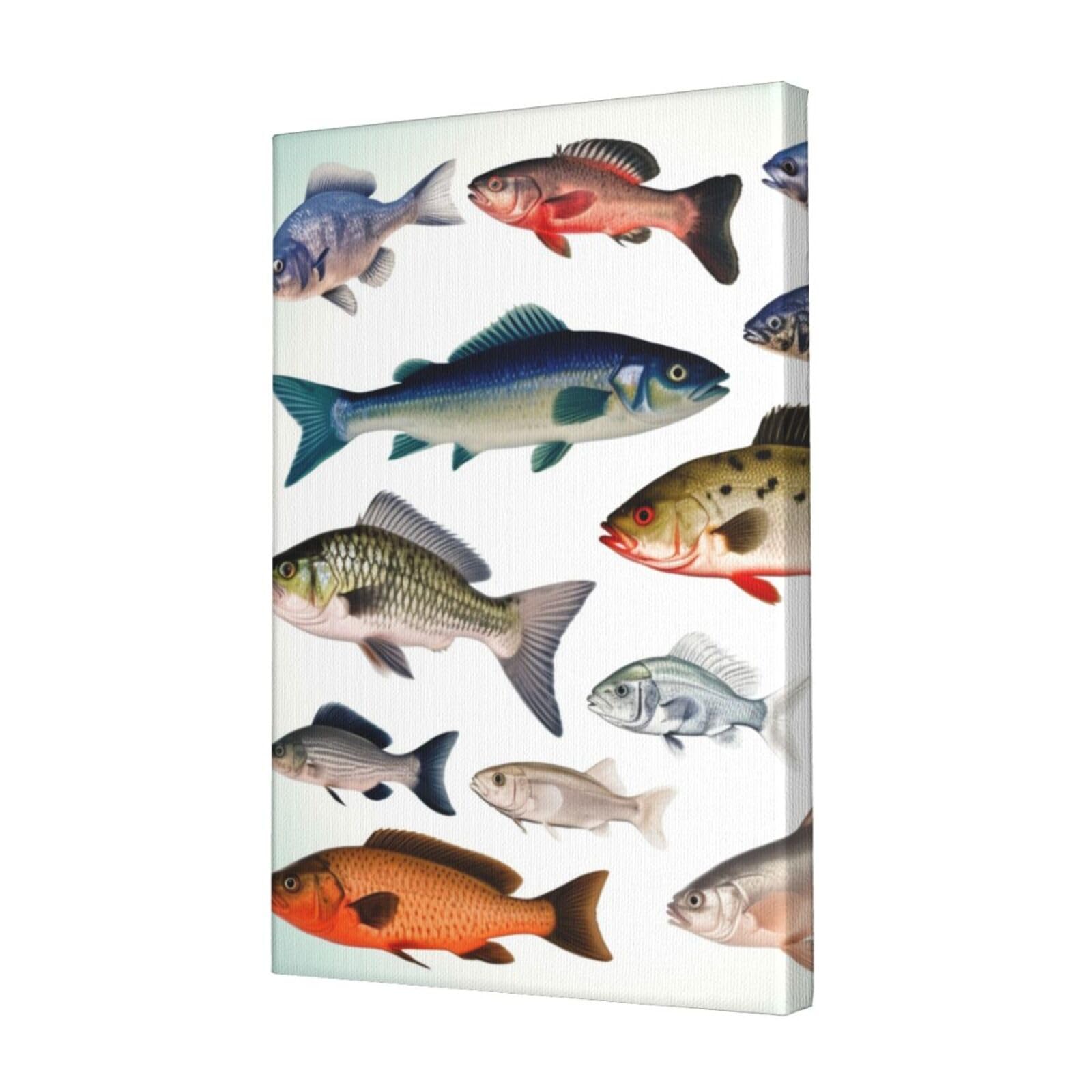 KLOPH Different Fish Canvas Wall Art for Living Room 12"x18" Modern Artwork Painting for Bathroom Hanging Canvas Prints Aesthetic Wallart for Bedroom Kitchen Office Wall Decor