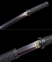 Vista 7 de HERO SWORD Espada Wakizashi de dragón negro de acero de Damasco, katana real, afilada, hoja de espiga completa, espada samurái, longitud media