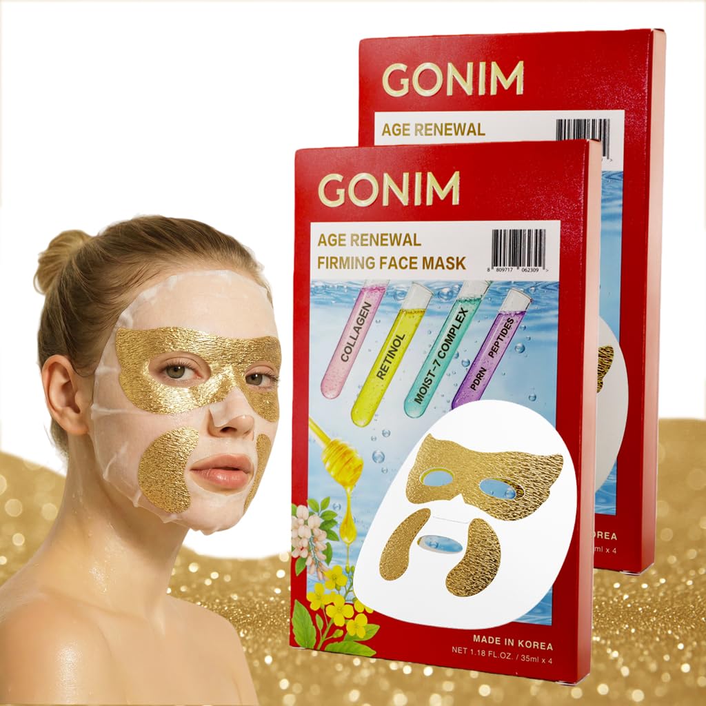 GONIM Korean Face Mask with Integrated Under Eye Patches Eye Mask - PDRN,Collagen Face Mask,Retinol & Caffeine, Hydrating Face Masks Skincare Gifts for Women Anti Aging Skin Care 1.18ozx8