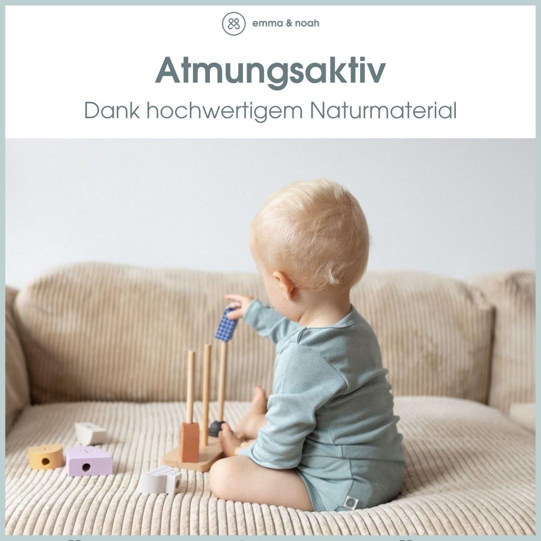 emma & noah Langarm Body für Babys, 100% Merinowolle, Atmungsaktiv & Temperaturregulierend, Mitwachsendes Design
