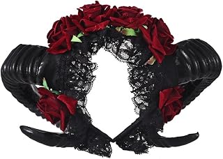 Steampunk Restyle Sheep Horn Rose Flower Headband Gothic Beauty Horror Horns Halloween Black Veil Lace Retro Hair Accessories (Headband)
