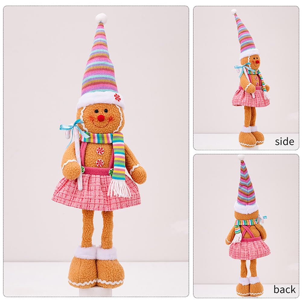 Katutude 2 figuras de peluche de Navidad, hombre de jengibre de pie con patas largas retráctiles, adornos de hombre de jengibre de Navidad, decoración de mesa de Navidad para niños y adultos