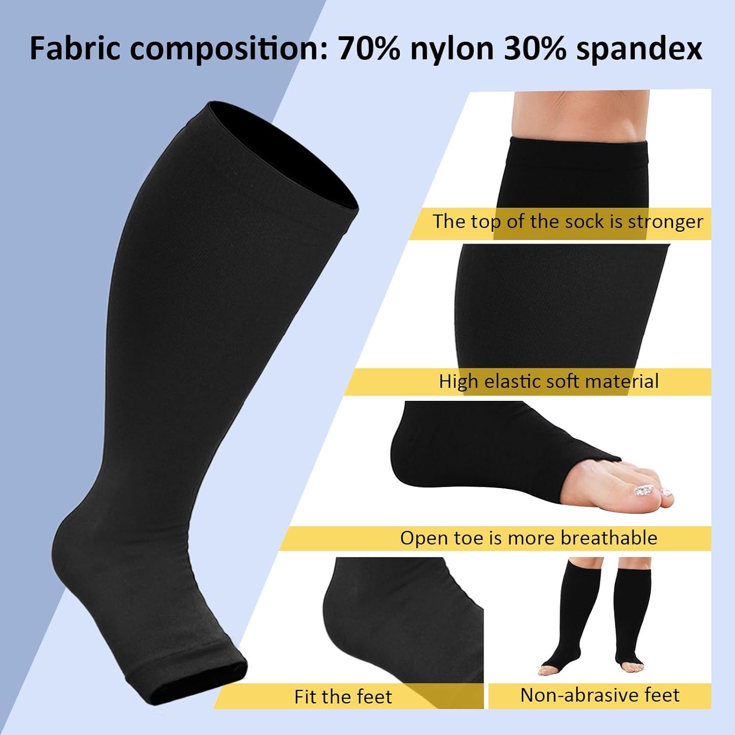 CaiDieNu Plus Size Compression Socks: Open Toe Wide Calf Compression Socks for Women and Men Knee High Toeless Nurse Travel - Image 2