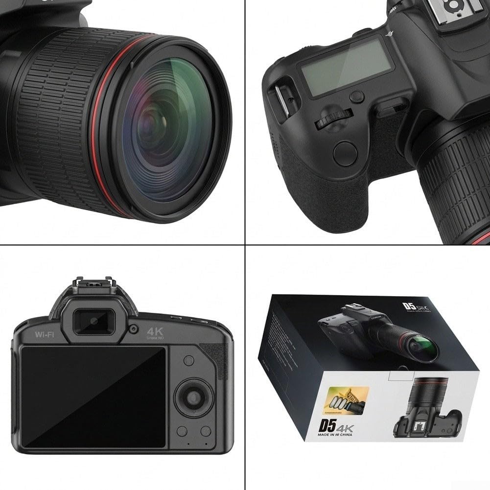 Fotocamera a doppio obiettivo 64MP 4K con zoom ottico 16x (nero) | WiFi per visione notturna per videocamera, DSLR Style Video Recorder con per stabilizzatore, microfono esterno e kit luce