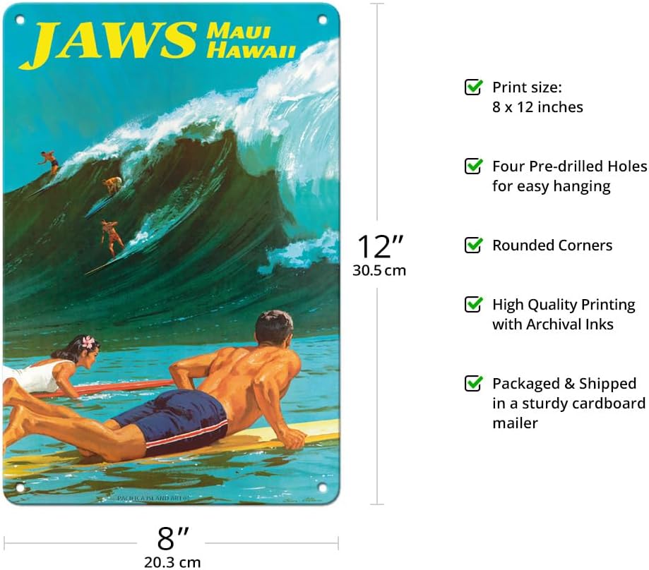 Pacifica Island Art Jaws - Maui Hawaii - Big Wave Surfing Metal Sign image 2