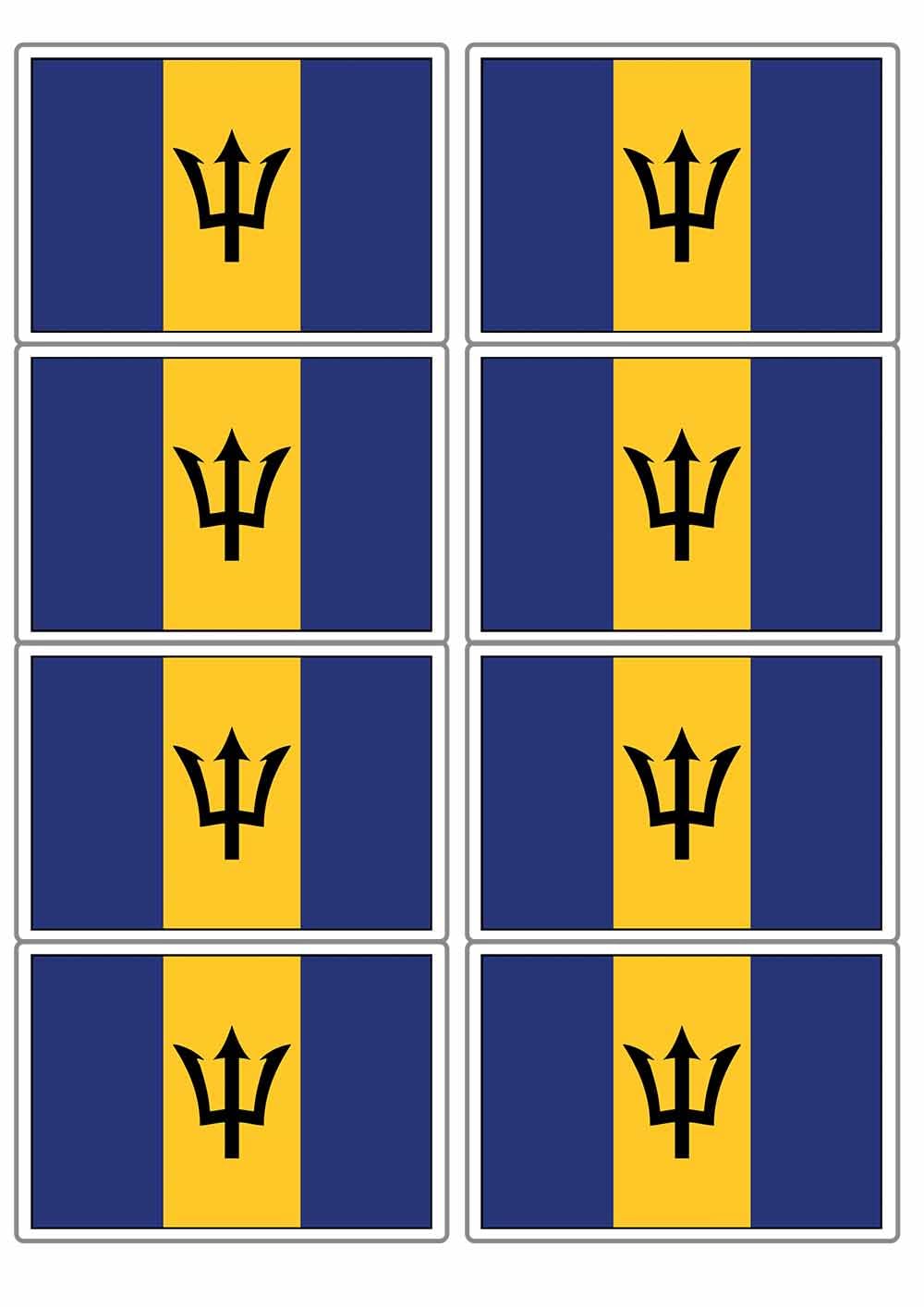 Ozorath Multicolor Barbados National Flag Rectangular Matt Paper Stickers A4 Sheet Of 8 (Each Sticker Is 99Mm X 68Mm) (Rectangular)